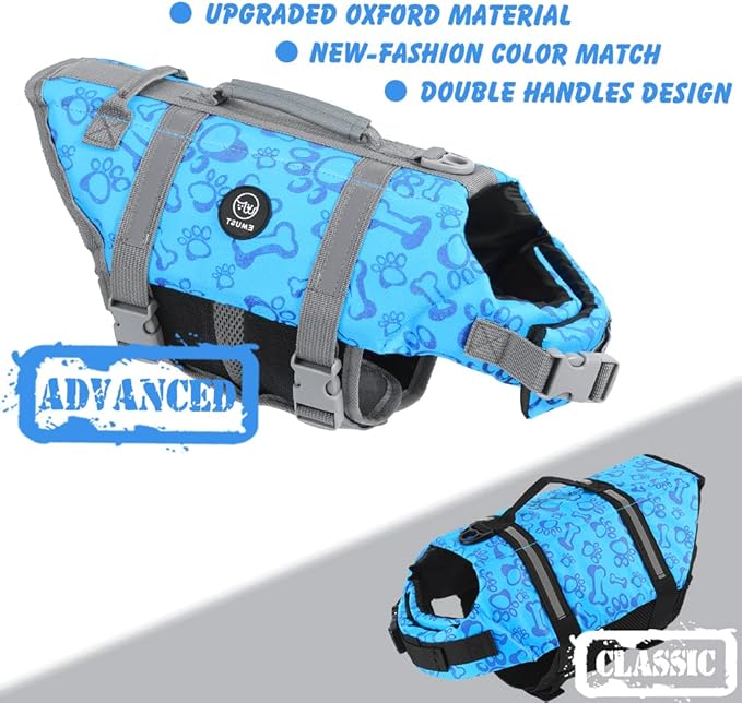 EMUST Dog Life Preserver, Dog Flotation Vest for Swimming, Beach Boating with High Buoyancy, Pet Flotation Vest for Small/Medium/Large Dogs, M, NewBlue