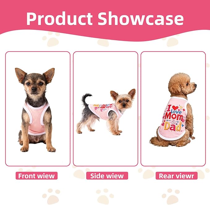 4 Pack Dog Shirts Summer Pet T Shirts Puppy Clothes Dog Clothing Breathable Cat Sleeveless Vest for Small Dogs Cats (Medium, Love)