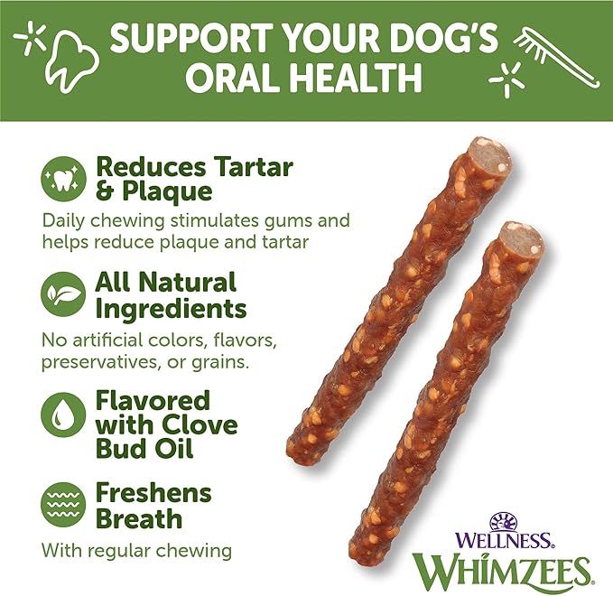 WHIMZEES Wellness Veggie Sausage Dog Dental Treats, Small Size Stick, (28 Count)