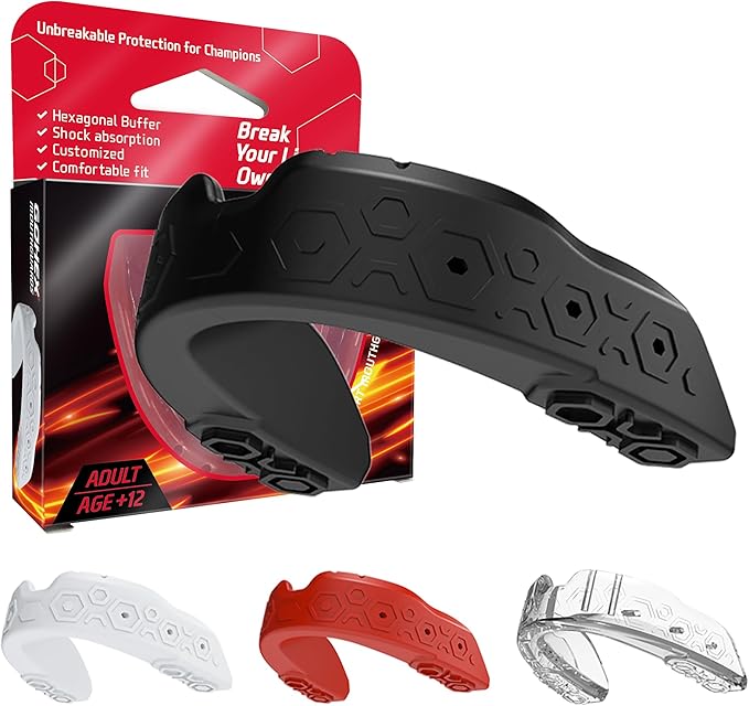 GOHEX Sports Mouthguard for Adults – Shock-Absorbing Mouth Guard with Chin Guard for All Contact Sports, Boxing, Lacrosse, Football, Hockey, MMA, and Martial Arts (Black)
