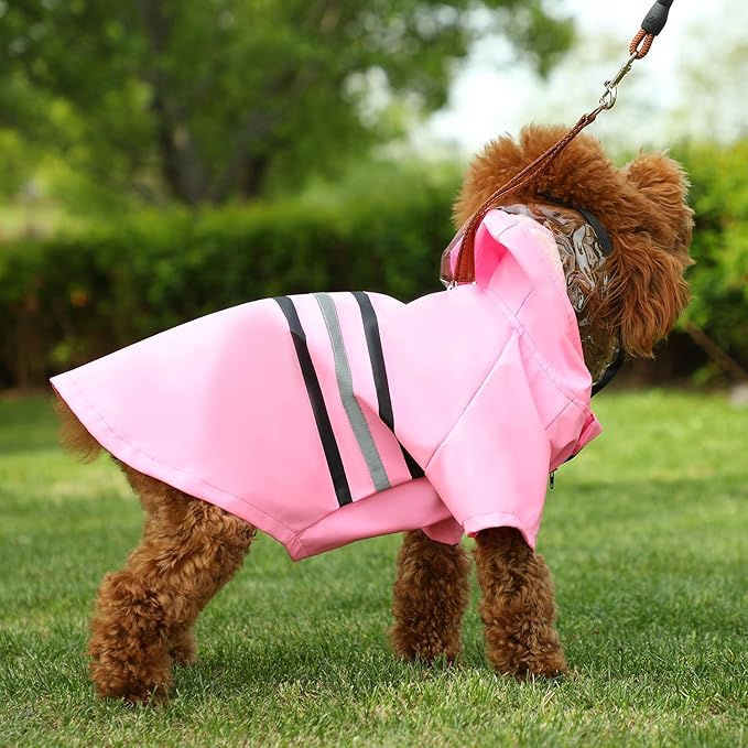 Wizland Reflective Dog Raincoat Dog Rain Jacket with Hood Lightweight Waterproof Rain Coat for Puppies (Pink L)