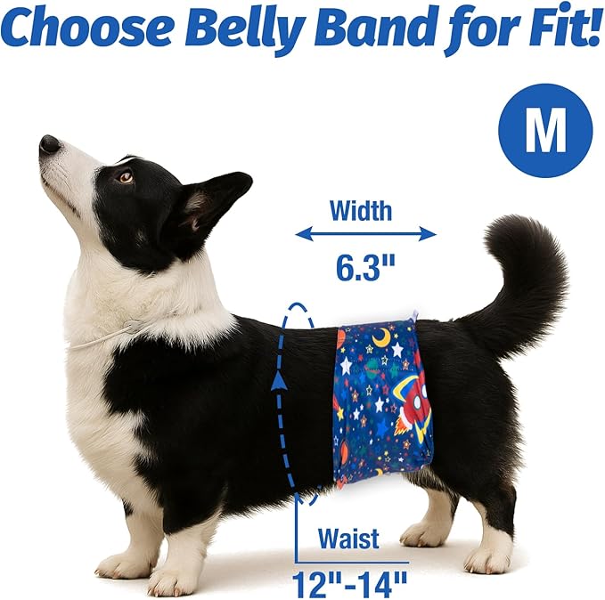 Pet Soft Dog Belly Band - 3 Packs Reusable Dog Diapers Male Doggy Diapers Wraps - Washable Dogs Belly Bands for Male Dogs (Space, M)