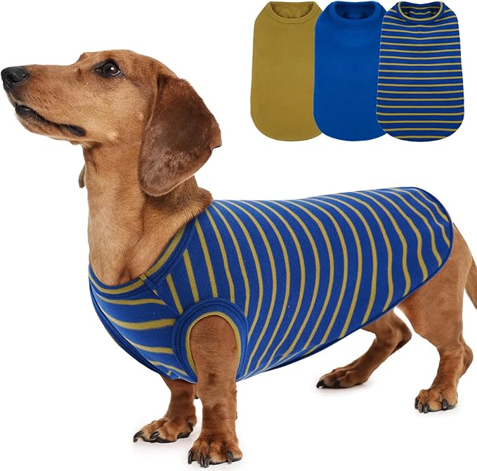 3 Pack Dog Fleece Vest -Blue-M,Classic Striped Solid Pullover| Soft Sweat Shirts for Small Dogs Male,Stretchy Lightweight Pullover for Outdoor Chill Protection