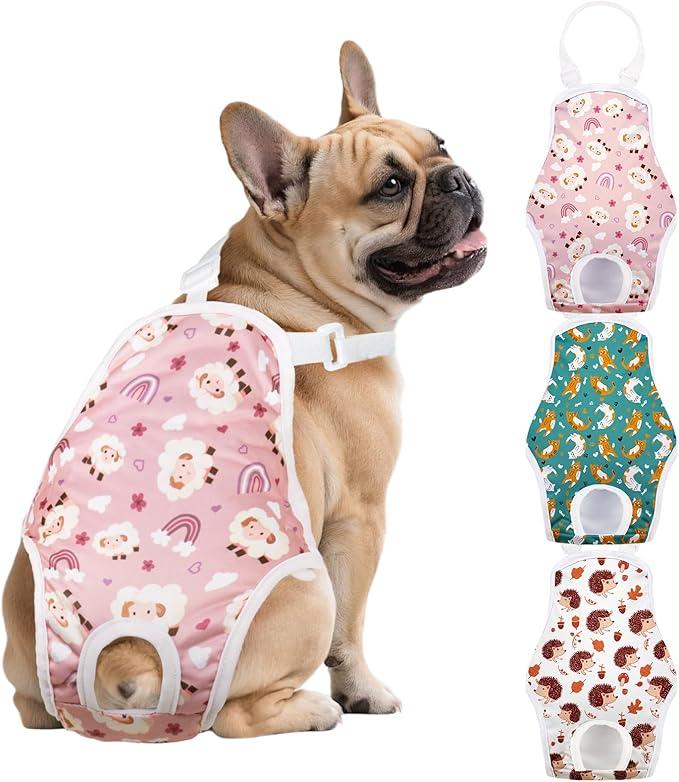 3 Pack Washable Female Dog Diapers with Adjustable Suspender, Reusable Sanitary Panties for Dogs in Heat, Leak-Proof Design for Small Dogs(S, Animal)