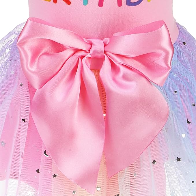 PUPTECK Print Dog Dress Pet Apparel for Birthday with Cute Bowtie Puppy Clothes Outfit, XS
