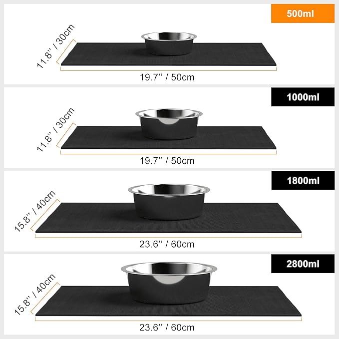 Stainless Steel Dog Bowls with Mat - Non-Slip EVA Rubber Bottom, Food & Water Bowl for Dogs, Cats - Dishwasher Safe