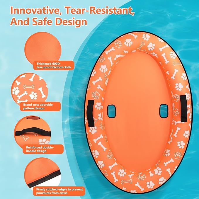 59'' x 39''Inflatable Dogs Pool Float with Rope - Tear Resistant Oxford Stable Support Puppy Floating Raft,Inflatable Summer Doggies Raft Toy for Small Medium Large Dogs Up to 88lb (Orange)