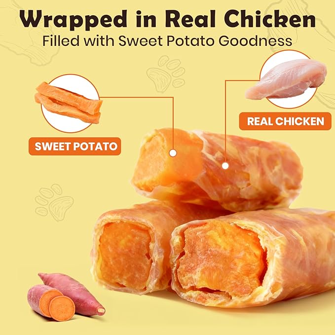 Chicken Wrapped Sweet Potato Dog Treats 2 Pound, Gluten & Grain Free Dog Chews for Puppy and Small Dogs