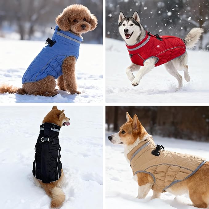 Dog Coat, Warm Dog Winter Coat for Small Dogs, Waterproof Jacket with Harness Built in, Reflective Turtleneck Cold Weather Coats with Zipper,Pet Fleece Vest Snow Jacket, Black XS