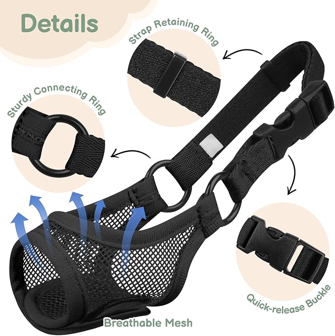 Mayerzon Mesh Dog Muzzle for Short Snout Small Dogs, Adjustable Muzzle for Chihuahua Yorkshire Shih Tzu, Prevent Fierce Barking Biting Eating, for Grooming Vet Visits, Allow to Pant Drink (Black, XXS)