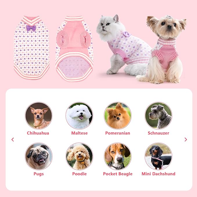 Small Dog Sweater, Soft Breathable Knit Pet Clothes for Spring Transition, Lightweight Puppy Outfit for Chihuahua, Yorkie, Cat, Cute Pink Doggy Apparel for Spring Morning Walks (Pink, S)