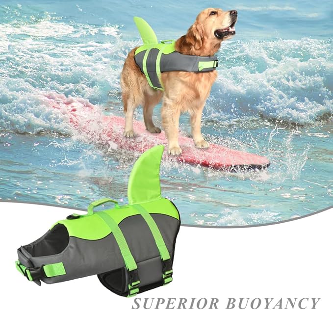 Doglay Dog Life Jacket Shark, Ripstop Dog Life Vests for Swimming Boating with High Buoyancy and Rescue Handle, Adjustable Dog Life Jacket Pet Flotation Vest for Small Medium Large Dogs