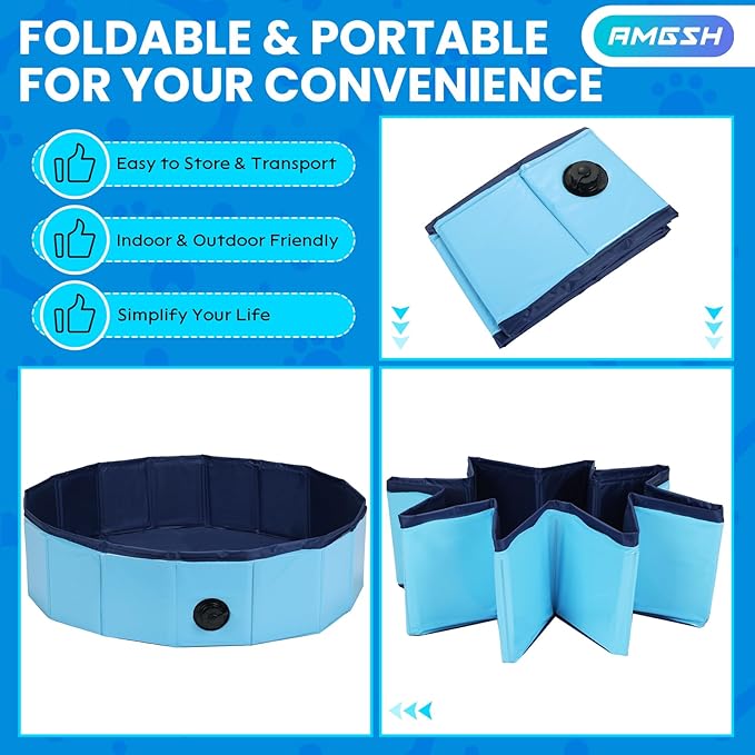 Dog Whelping Box, Foldable Birthing Pool for Dogs, Whelping Pool for Puppies, Poartable Plastic Swimming Pool & Bath Tub for Dogs, Blue (Blue, 39.4” Dia. × 11.8” H (100cm × 30cm))