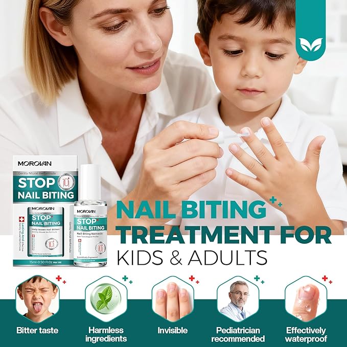 Morovan Nail Biting Prevention For Kids: Thumb Sucking Deterrent Stop Nail Biting Treatment Adults No Bite Nail Polish for Biters Anti Finger Sucking Lasting & Safe with Repair and Healthy Nails 15ML