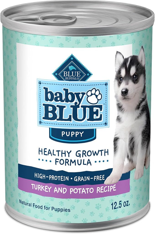 Blue Buffalo Baby Blue Natural Wet Food for Puppies, Healthy Growth Formula with DHA, Turkey & Vegetable Recipe, 12.5-oz. Can