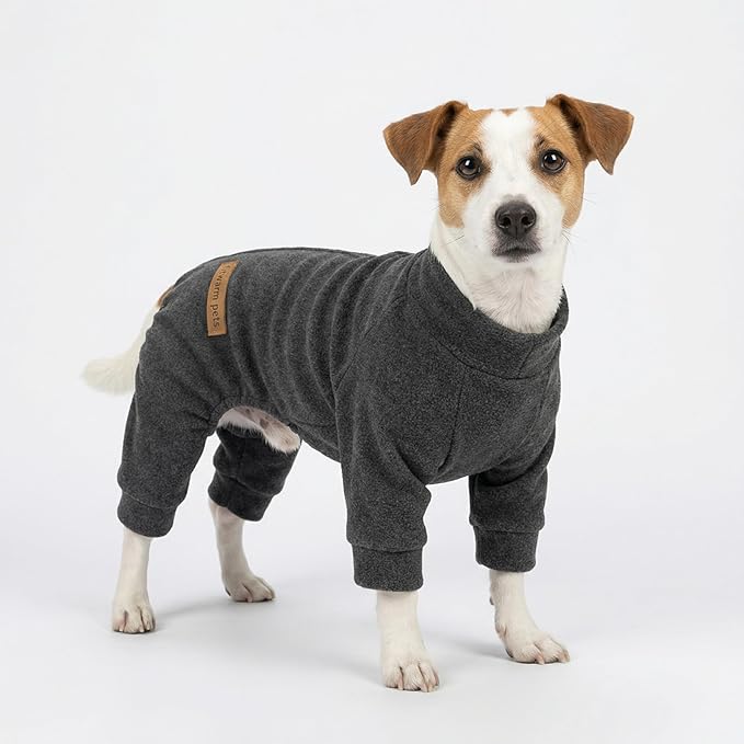 Fitwarm 2 Pack Lightweight Fleece Dog Pajamas, Warm Winter Clothes for Small Dogs Boy Girl, Cozy Pet Onesie with Feet, Dark Gray, Light Gray, Small