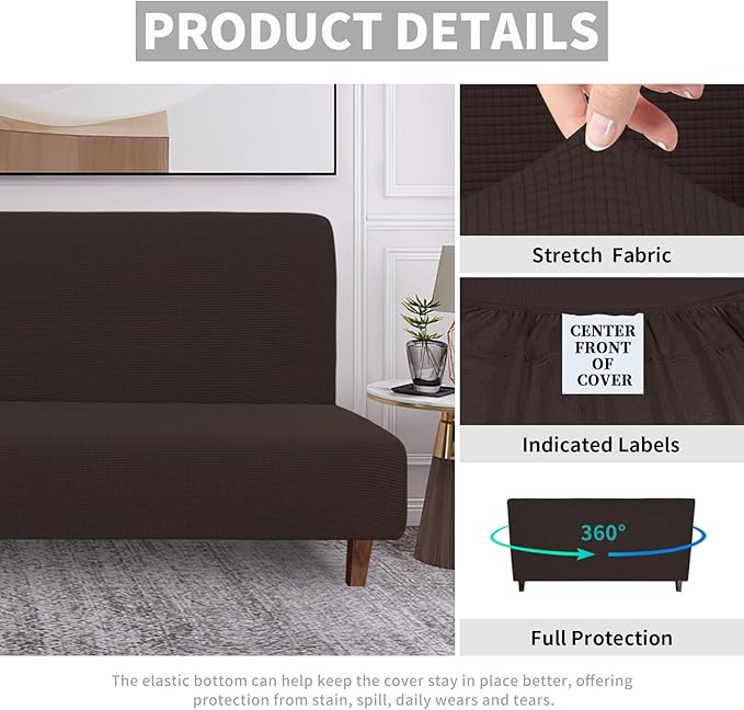 Easy-Going 100% Waterproof Futon Cover, Dual Waterproof Couch Cover for Futon, Stretch Jacquard Sofa Cover, Leakproof Furniture Protector for Kids, Pets, Dog and Cat (Medium, Chocolate)