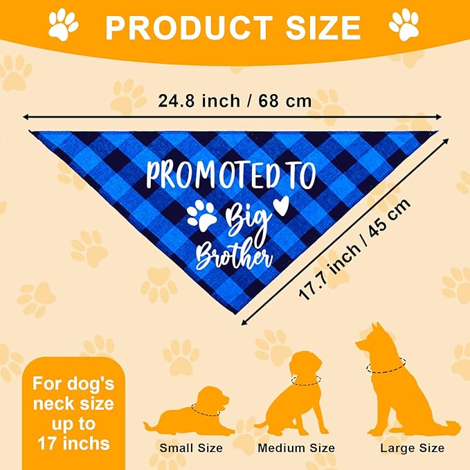 Family Kitchen Promoted to Big Brother Blue Plaid Dog Bandana, Gender Reveal Photo Prop Triangle Pet Scarf Scarves Decorations Accessories, Pet Scarves Dog Lovers Gift