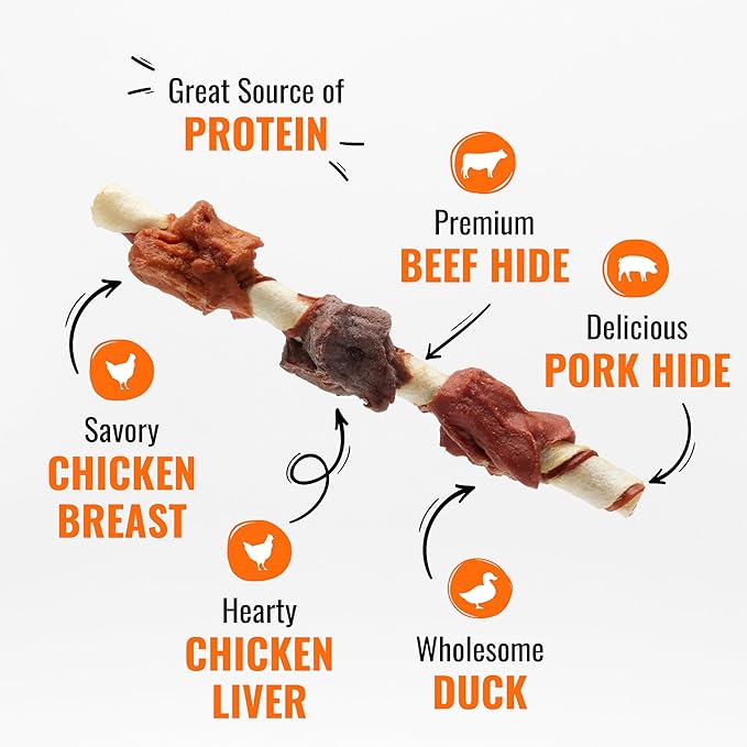 Good N Fun Triple Flavor Kabobs Chews for All Dogs, 18 Count, Treat Your Dog to Chews Made from Beef Hide, Real Chicken, Pork Hide, Duck and Chicken Liver