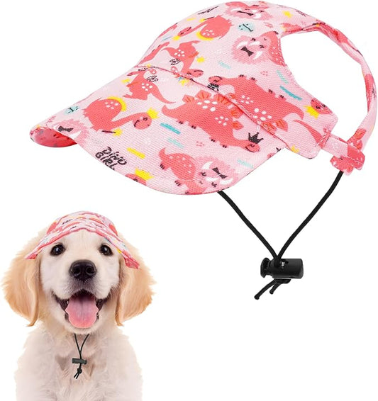 Dinosaurs Sun Hats for Small Medium Dogs Pink Dino Dog Baseball Cap Dog Trucker Hats with Ear Holes M