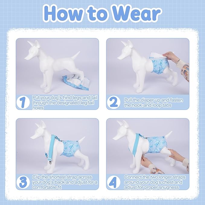 Reusable Female Dog Diapers with Suspender, Washable Dog Period Panties, Highly Absorbent Female Dogs Diapers for Heat Incontinence, 3X-Large