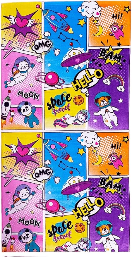 YIFONTIN Kids Beach Towel Soft Absorbent Velour Throw Blanket 100% Cotton 51.0"x25.5" Gift for Bath Swimming Sports Camping Picnic Travel Vacation, Space Planet Rocket Unicorn Bear Panda UFO.
