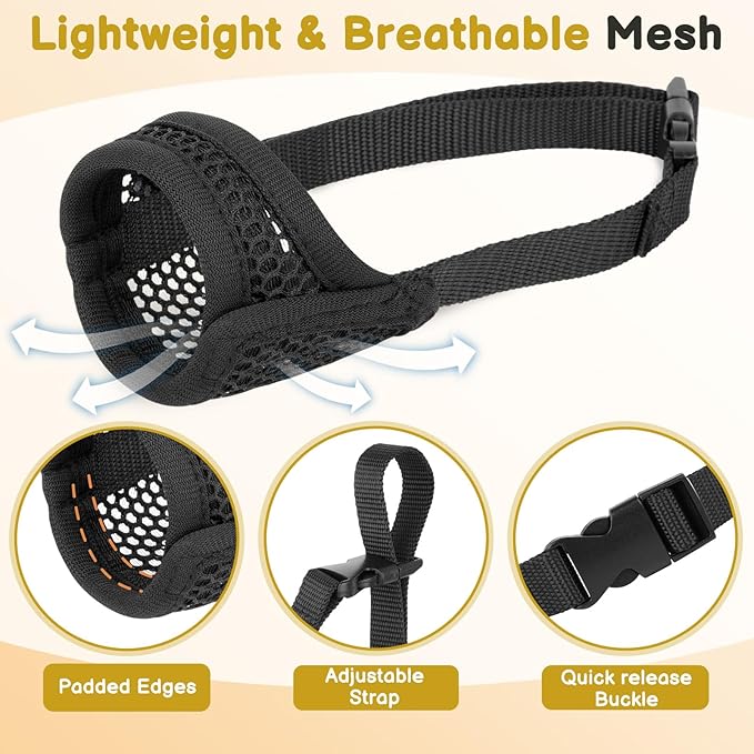 Mayerzon Mesh Muzzle for Short Snout and Small Dogs Anti-Biting, Focus on Brachycephalic Dogs like Chihuahua Yorkshire Maltese, Breathable Fabric, Opening Front, Allow Panting, for Grooming Vet Visits