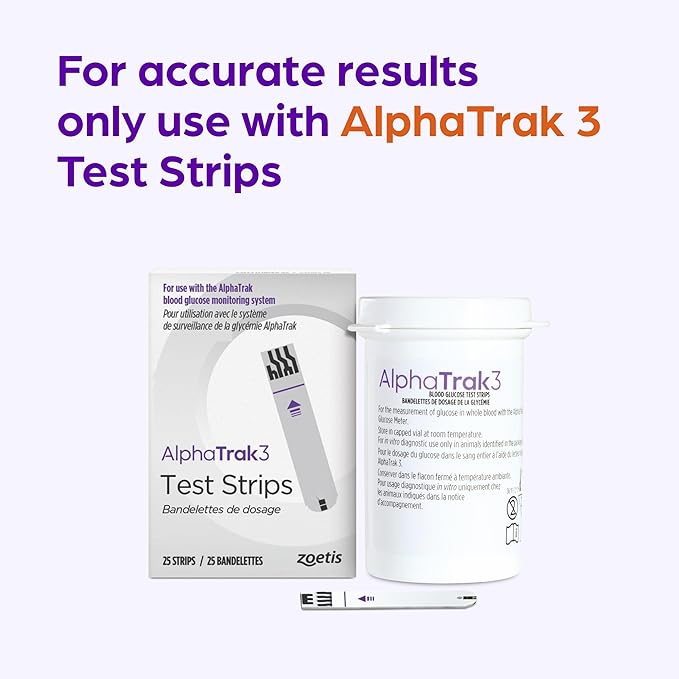 AlphaTrak 3, 8-Piece Pet Blood Glucose Monitoring Kit for Diabetic Cats, Dogs, and Horses, All-in-One Solution for in-Clinic or at Home with Digital Results