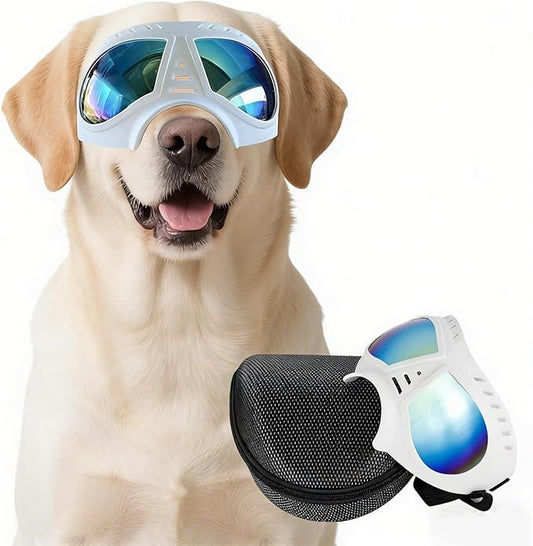 Namsan Dog Goggles for Large Dogs, Wide Snout & Soft Frame, Tactical Driving Sunglasses for Dogs Medium to Large Breed, Anti-UV Dog Eye Protection, Windproof Dustproof, Adjustable, White