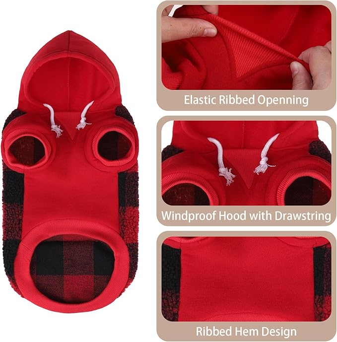 PUPTECK Dog Hoodie Puppy Sweatshirt Warm Dog Sweater Winter Clothes Cold Weather Coats for Small Medium Large Dogs, Red, XL