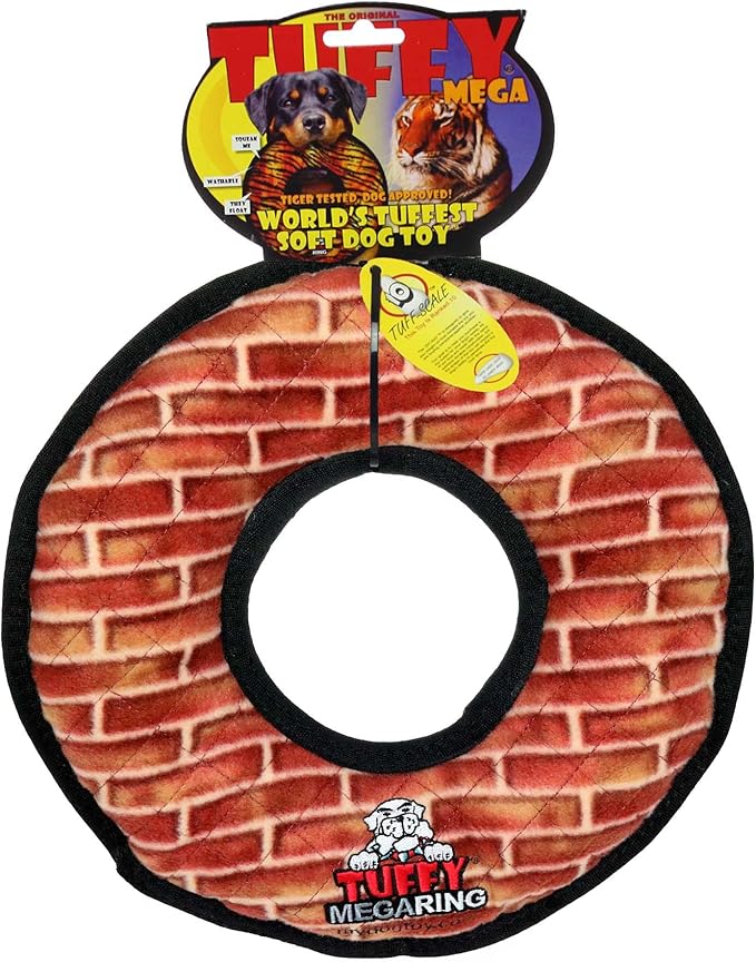 TUFFY - World's Tuffest Soft Dog Toy - MEGA -Multiple Layers. Made Durable, Strong & Tough. Interactive Play (Tug, Toss & Fetch). Machine Washable & Floats (Ring Brick, Large 2 Pack)