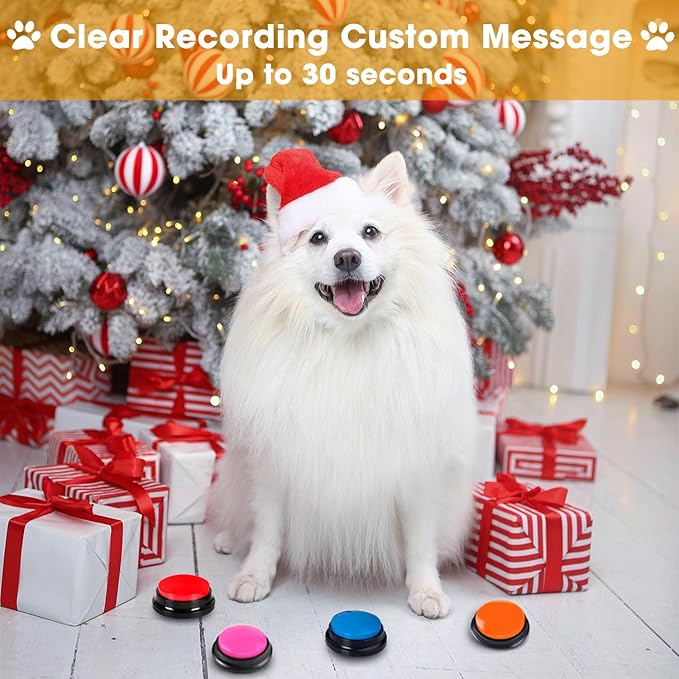 Voice Recording Button 4 Color, Dog Buttons for Communication Pet Training Buzzer, 30 Second Record & Playback, for Family Game and Trivia Nights