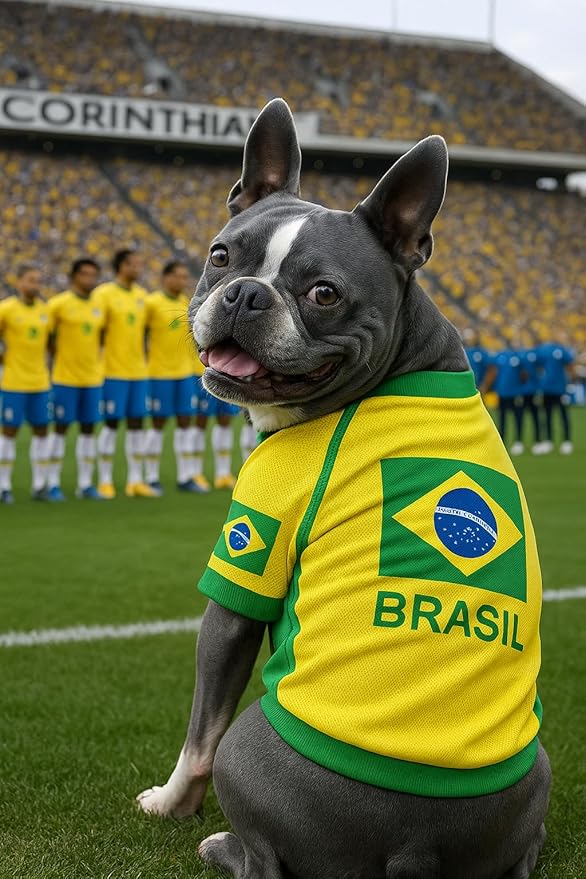 Parisian Pet Team Brazil Dog Jersey - Breathable Mesh Puppy Football Jersey - Lightweight Stretch Sporty Dog Clothes - Summer Shirts for Large Dogs - Soccer Jersey for Dogs - Sportswear Pet Clothes