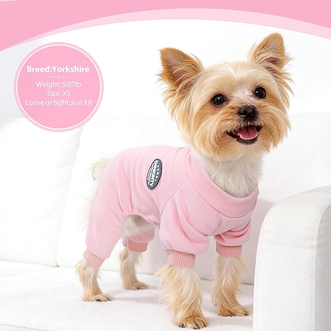 Fleece Dog Pajamas Dog Sweater for Small Dogs Girl Boy Winter Warm Soft Puppy Pjs Stretchy Jumpsuit Doggie Pet Clothes Outfits XXS~L (Pink, Large)
