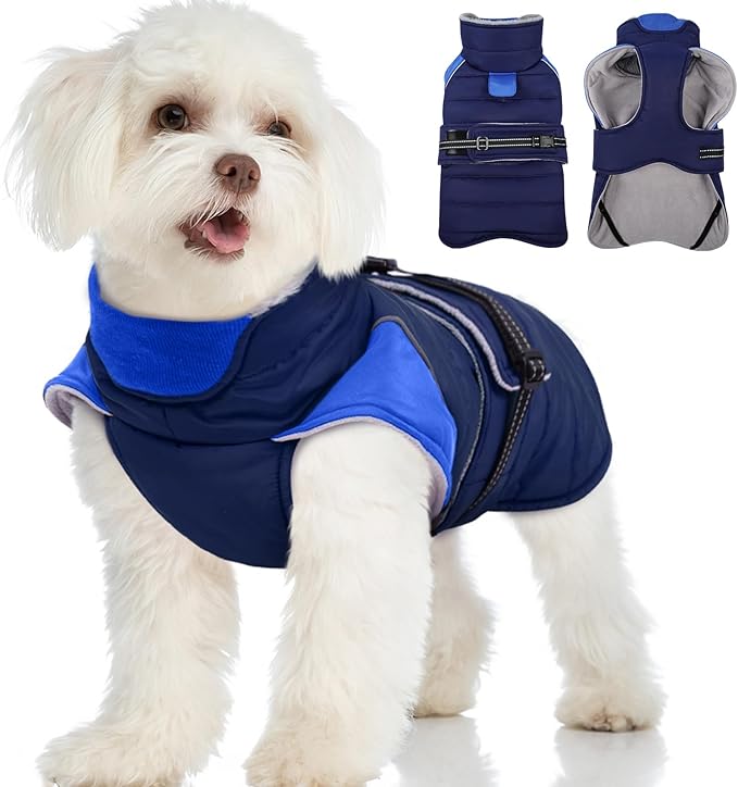 MIGOHI Waterproof Dog Winter Coat - Thick Dog Fleece Jacket with Reflective Strips, Warm Winter Snowsuit Sweater for Small Dogs,Machine Washable,French Bulldog,M,DarkBlue