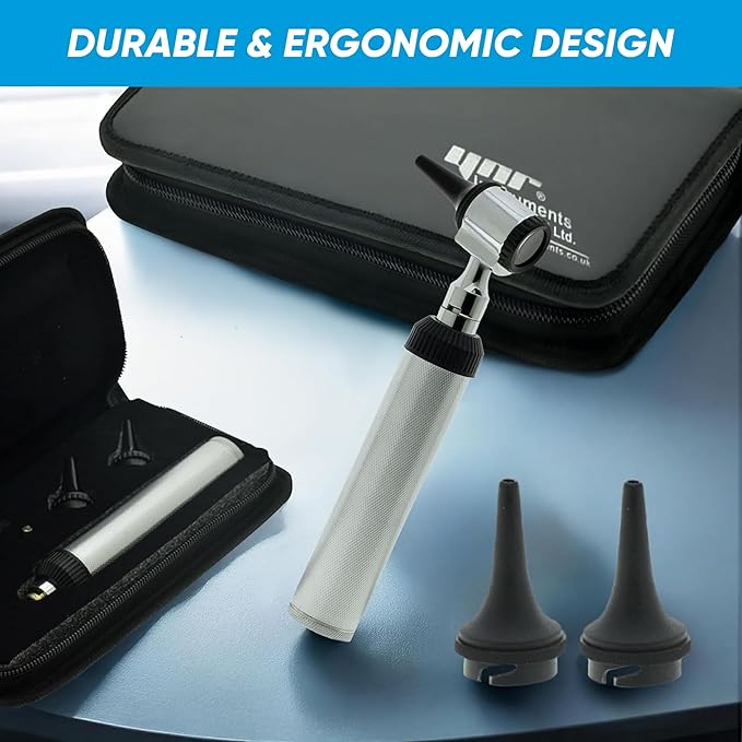 YNR Portable Otoscope with LED Light for Diagnostic Examination with 4X Magnification - Pocket Ear Scope with Rheostat Switch & Vegan Leather Case, Includes Sanitizable Specula & 3.0V LED Bulb