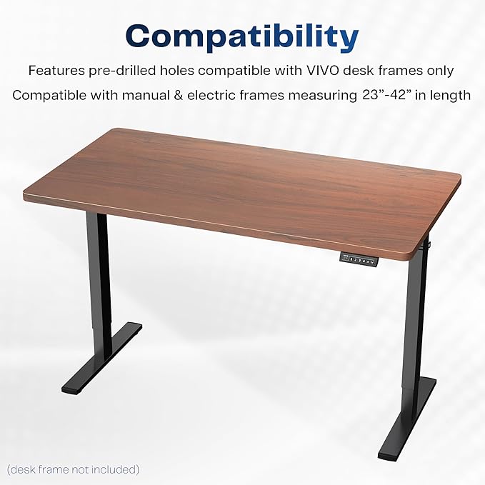 VIVO Dark Walnut 43 x 24 inch Universal Solid One-Piece Table Top for Standard and Sit to Stand Height Adjustable Home and Office Desk Frames, DESK-TOP43D