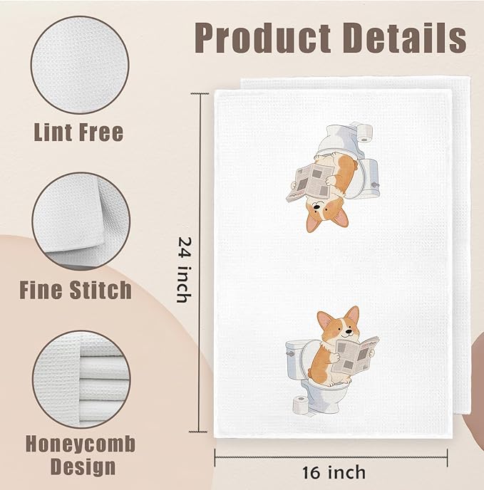 Funny Corgy Bathroom Hand Towels Set of 2, Kids Bathroom Decor, Corgi Lovers Gifts, Cute Dog Hand Towels for Bath Room Washroom Toilet, Dog Lover Mom Gifts, 16x24 Inch