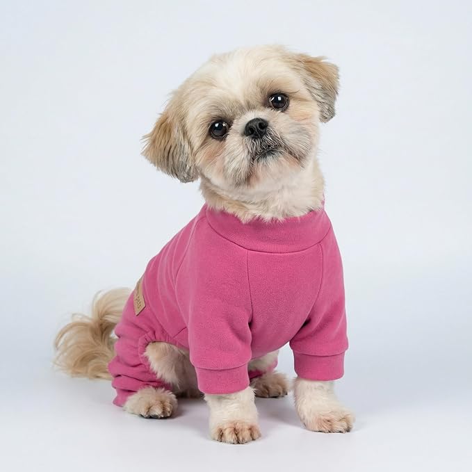 Fitwarm 2 Pack Lightweight Fleece Dog Pajamas, Warm Winter Clothes for Small Dogs Girl, Cozy Pet Onesie with Feet, Medium Violet Red, Light Pink, XS