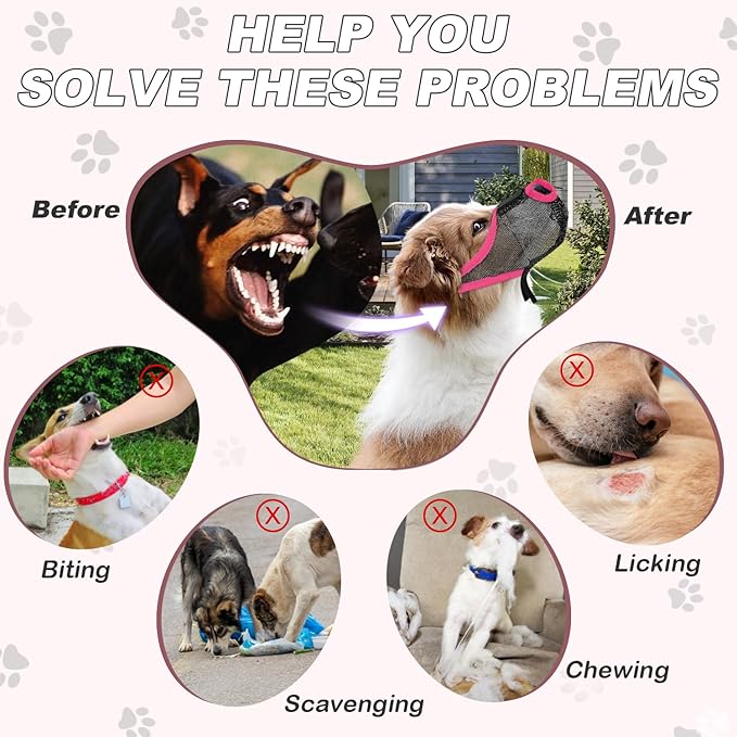 Dog Muzzle, Soft Air Mesh Muzzles for Medium Sized Dogs, Breathable Dog Mussels for Scavenging Biting Licking & Barking, Adjustable Mouth Guard with Front Opening, Allows Panting and Drinking(Pink,M)
