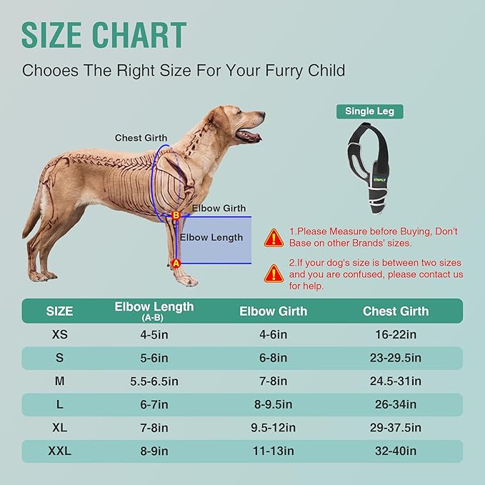 Dog Elbow Pad for Front Leg, Supports Elbow and Shoulder, Helps Reduce Calluses, Pressure Sores & Hygroma, Prevents Licking with Reflective Material, Left Leg, Size S