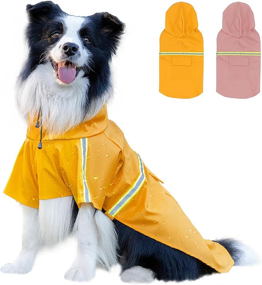 Dog Raincoat, Waterproof Windproof Dog Rain Jacket Adjustable, Rain Coat with Leash Hole, Reflective Strap Raincoat Poncho for Small Medium Large Dogs Outdoor (Reflection-Yellow, S)