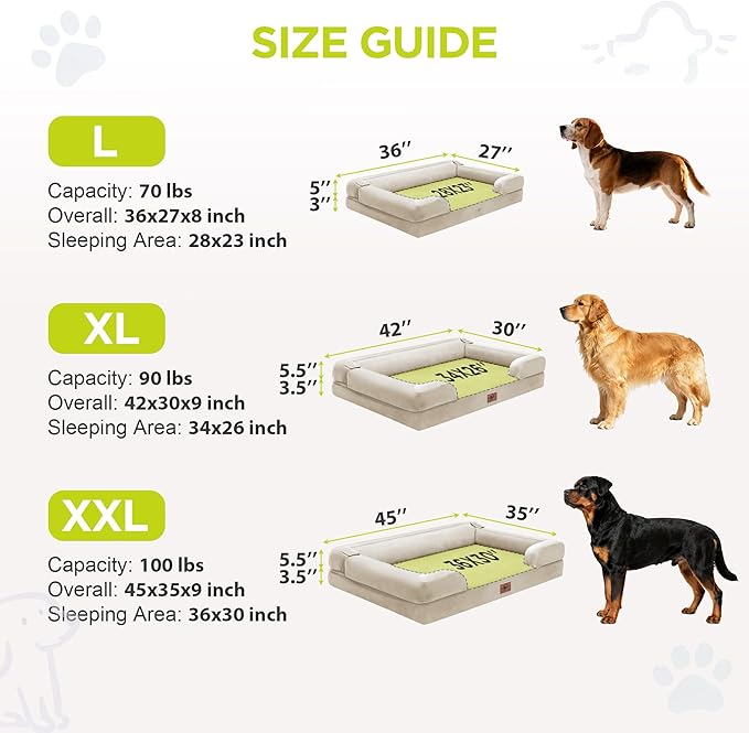 Extra Large Dog Bed, Orthopedic XL Washable Bed for Big Dog Waterproof Pet Couch Sofa Bolster with Removable Cover, Non-Slip Bottom, Tennis Ball Toy, 42 x 30