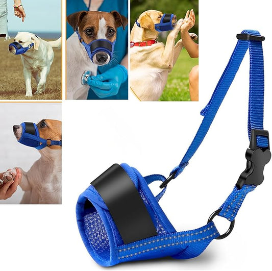 New 2025 Dog Muzzle for Small Dogs, Soft Material with Reflective & Adjustable Strap, Breathable Mouth Guard for Biting Chewing Grooming, Allow Panting Drinking, Prevent Biting (Blue, L Size)