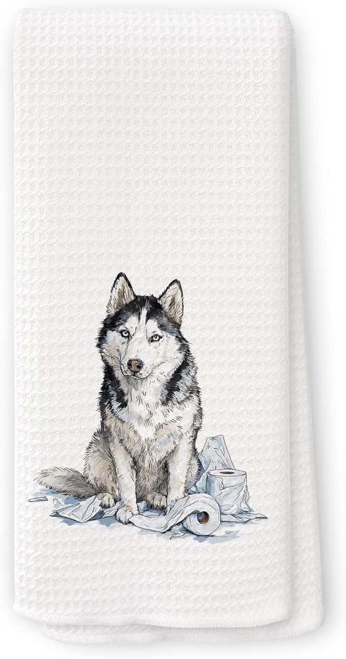 Funny Husky Gifts Bathroom Hand Towels, Dog Bathroom Decor, Gifts for Husky Lovers Dish Tea Towels, Kids Bath Room Washroom Toilet Decorative Hand Towel 16x24 Inch