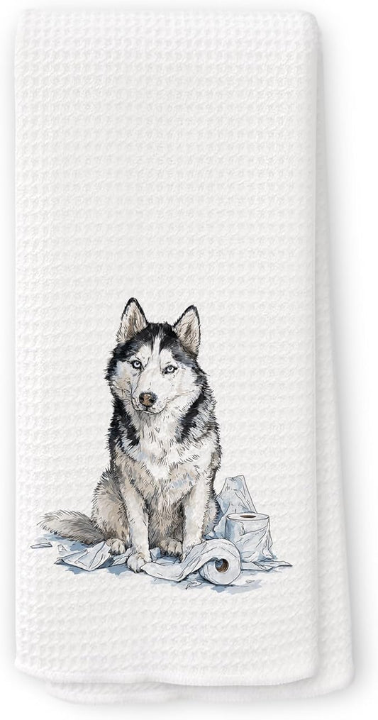 Funny Husky Gifts Bathroom Hand Towels, Dog Bathroom Decor, Gifts for Husky Lovers Dish Tea Towels, Kids Bath Room Washroom Toilet Decorative Hand Towel 16x24 Inch