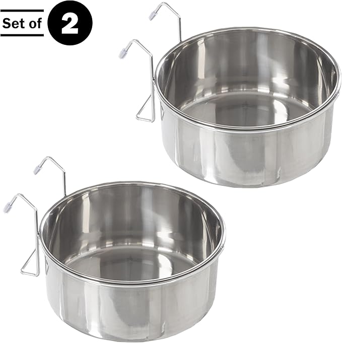 Set of 2 Stainless-Steel Dog Bowls - Cage, Kennel, and Crate Hanging Pet Bowls for Food and Water - 50.4oz Each and Dishwasher Safe by PETMAKER (Pack of 2)