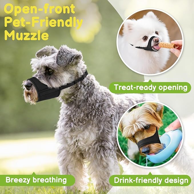 Mayerzon Short Snout Dog Muzzle for Small Medium Dogs, Soft & Sturdy Fabric, Anti Excessive Biting Chewing, Suits Chihuahua Shih Tzu Maltese for Grooming Vet Visits Walk, Allows Drinking(Black, S)