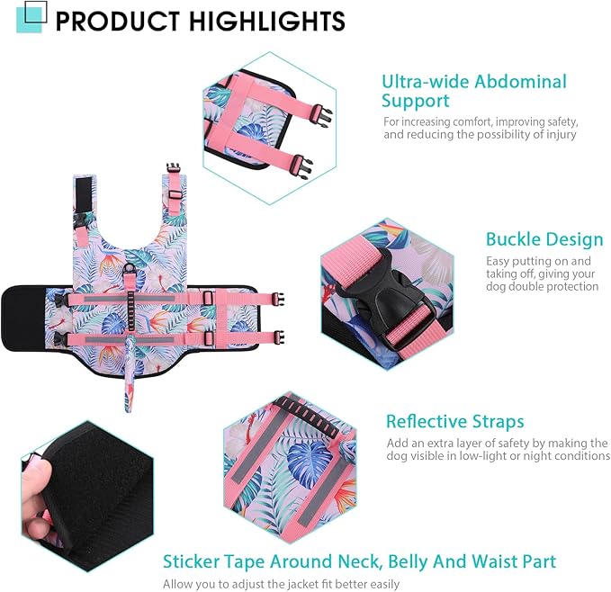 Queenmore Shark Dog Life Vest for Swimming, Pet Life Vests for Boating, High Buoyant DogLife Jacket, Ripstop High Flotation Swimsui for Small, Medium, Large Dogs (HawaiiPink,XS)