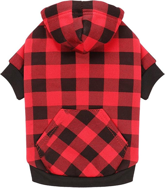 Dog Hoodie Sweater Red Buffalo Plaid Pet Clothes Warm and Soft Breathable Cozy Large Pet Sweater Dog Hoodies for Large Dogs with Pocket(L)